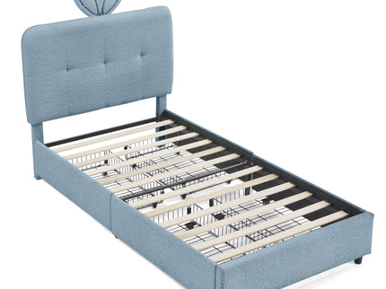 Upholstered Bed With Oversized Rabbit Ear Headboard, LED Lights & 4 Storage Drawers