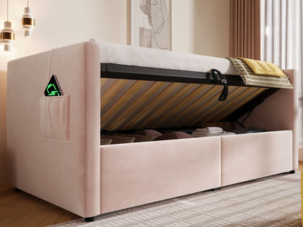 Upholstered Hydraulic Storage Daybed With USB & Type C Charging