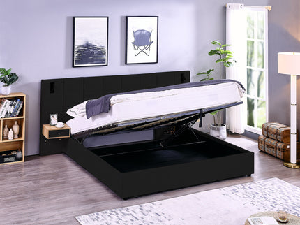Upholstered Hydraulic Platform Bed With Storage Shelves, Reading Lamps, USB Port