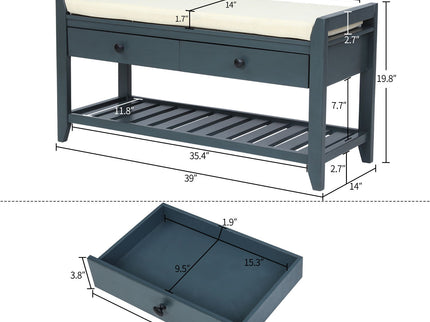 Multipurpose Entryway Shoe Rack With Cushioned Seat And Drawers