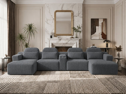 U-Shaped Sectional Sofa With Chaise Lounge And Cup Holders