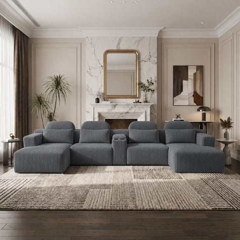 U-Shaped Sectional Sofa With Chaise Lounge And Cup Holders