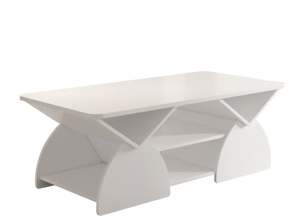 Geometric Engineered Coffee Table With Rounded Corners With Open Shelves