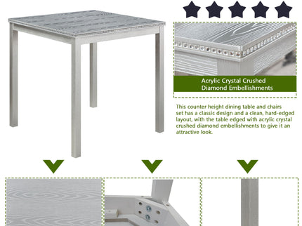 5 Pieces Counter Height Table Set, Kitchen Table With Square Table And 4 Upholstered Chairs