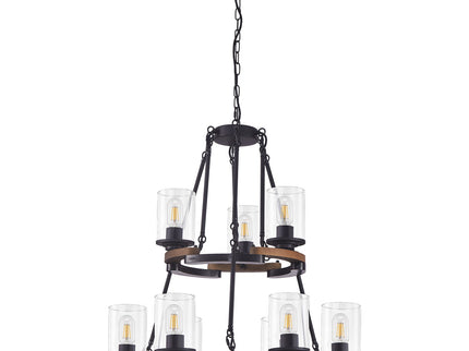 Wagon Wheel Chandelier, Ceiling Light With Adjustable Height - Black / Brown
