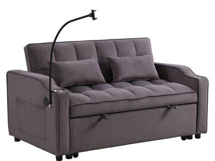 Modern Loveseat Futon Sofa With Pullout Bed, Adjustable Reclining Backrest, Toss Pillows