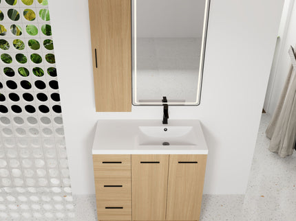 Freestanding Bathroom Vanity Set With Tall Linen Cabinet, 3 Drawers And Large Storage, Single Sink