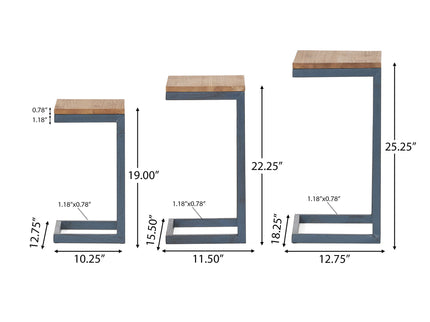 Kacha - Modern Industrial Firwood Nesting Tables (Set of 3) With Iron Frame - Antique Brown / Black