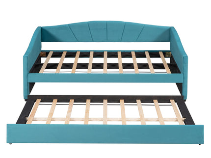 Upholstered Daybed Sofa Bed With Trundle Bed And Wood Slat