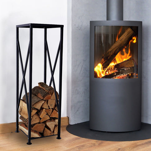 Decorative Firewood Storage Log Rack Holder For Outdoor Indoor Fireplace Fireplace Storage Log Rack Holder Wood Storage Logs Holder Fireside Holders - Black