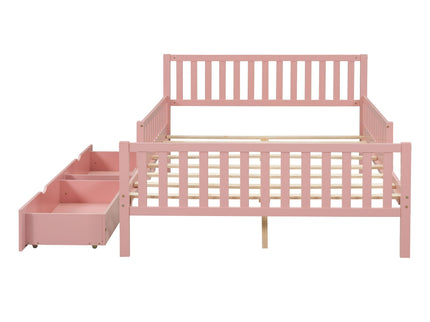 Platform Bed With Guardrails On Both Sides And 2 Storage Drawers