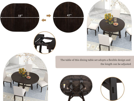 Gia - Round Extendable Dining Table With 16" Leaf Wood