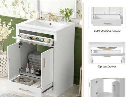 Modern Bathroom Vanity With Integrated Ceramic Sink, 2 Door Cabinet With Tip-Out Drawer