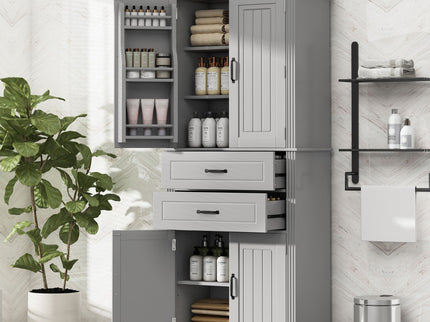 Multi Functional Storage Cabinet With Adjustable Shelves, 2 Drawers, Door Shelves