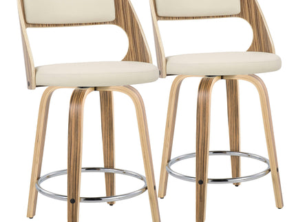 Cecina - Mid-Century Modern Fixed Height Counter Stool With Swivel With Round Footrest (Set of 2) - Zebra / Cream