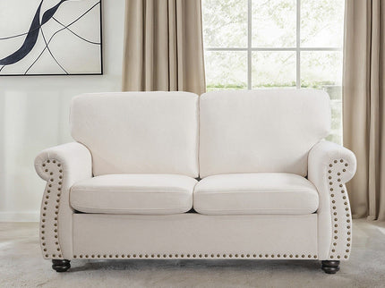 Soft Loveseat, Upholstered 2 Seater Couch, Loose Back Cushions And Turned Legs