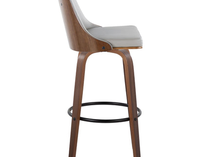 Gianna - Mid-Century Modern Fixed Height Barstool & Swivel With Round Footrest (Set of 2) - Walnut / Light Gray