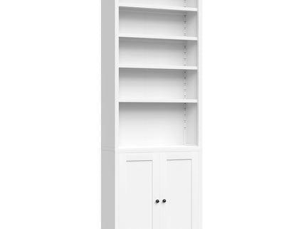 Bookcase Tall 5-Tier Adjustable Storage Shelf With Door Deep - White