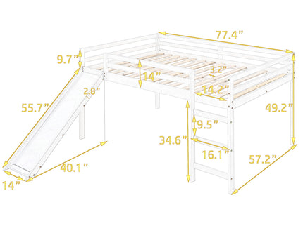 Full Loft Bed With Slide, Multifunctional Design - White