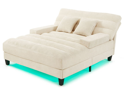 Chaise Bed Lounge Sofa Chair With Adjustable Backrest And LED Light Strip