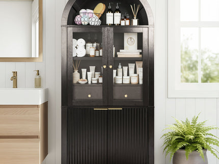 Fluted Tall Arched Pantry Cabinet With Adjustable Shelves