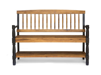 Slatted Bench With Built In Shelf