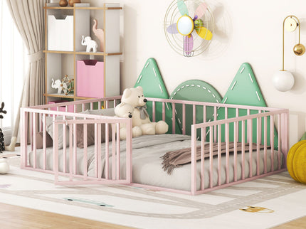 Metal Floor Bed Frame With Fence And Door