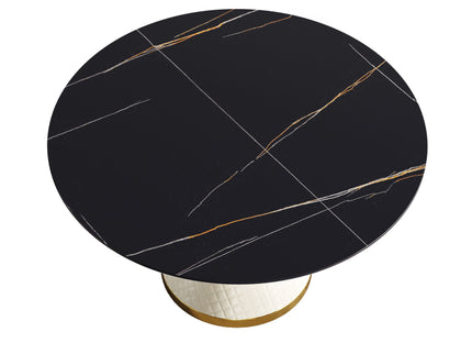 53.15" Modern Artificial Stone Round Carbon Steel Base Dining Table, Can Accommodate 6 People - Black / White