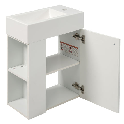 Floating Bathroom Vanity With Resin Basin, Left Side Storage - White