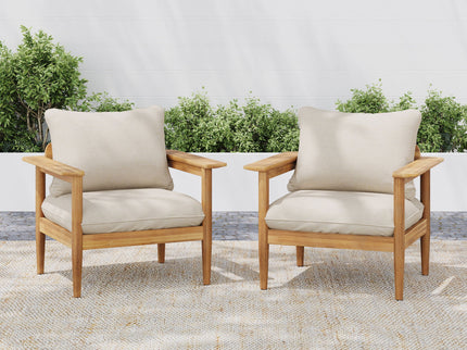 Terassi - Outdoor Lounge Chair (Set of 2) With Cushions - Beige / Light Teak