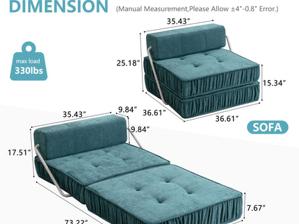 Folding Sofa With Removable Back Cushion, Convertible Futon Sleeper Chair