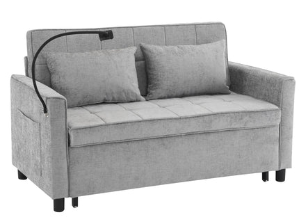 Pull-Out Sleeper Sofa With Reversible Backrest Cushion, Side Pockets, 2 USB Ports And A Phone Holder For Living Room
