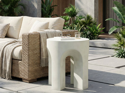 Outdoor Round Top Side Table / End Table, Living Room Accent Table - Antique White