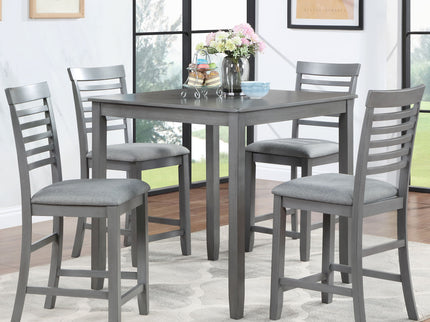 5 Piece Dining Table Set, Wooden Dining Square Table Set For 4, Counter Height Kitchen Table Set With Square Table And 4 Upholstered Chairs - Gray