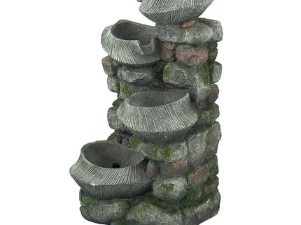 Indoor Outdoor Stone Water Fountain, 4 Tier Polyresin Cascading Rock Bowl Freestanding Fountain With LED Ligh - Gray