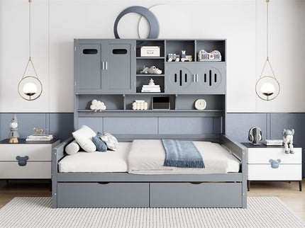 Daybed With All-In-One Cabinet And Shelf