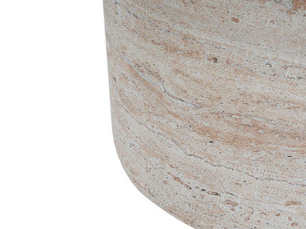Modern Concrete Side Table With Travertine, Indoor / Outdoor Use - Beige