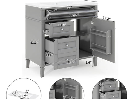 Bathroom Vanity With Top Sink, 2 Drawers And Tip Out Drawer, Rectangular Design