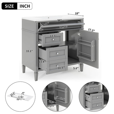 Bathroom Vanity With Top Sink, 2 Drawers And Tip Out Drawer, Rectangular Design