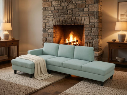 L - Shaped Sectional Sofa With Left Chaise & Ottoman - Pale Green