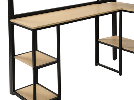 Full Size Loft Bed With Staircase, Built In Desk And Shelves And Sleeping Surface - Black