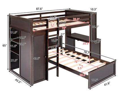 Loft Bed With A Stand Alone Bed, Shelves, Desk, And Wardrobe
