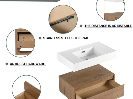 Wall Mounted Bathroom Vanity With Resin Sink And Soft Close Drawer In Imitative - Imitative Oak