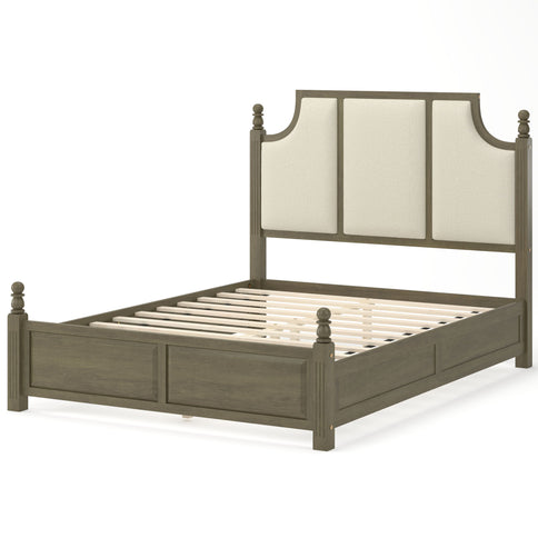 Farmhouse Platform Bed Frame & Tall Upholstered Headboard