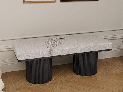 Upholstered Bench With Black Chunky Legs Boucle Contemporary Style Bed-End Bench For Bedroom Living Room - Light Gray