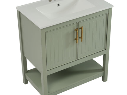 Elegant Bathroom Vanity With Ceramic Sink And Versatile Storage