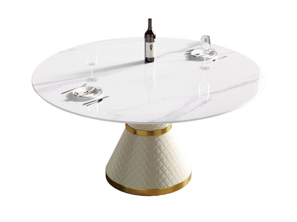 Modern Artificial Stone Round Carbon Steel Base Dining Table, Can Accommodate 6 People