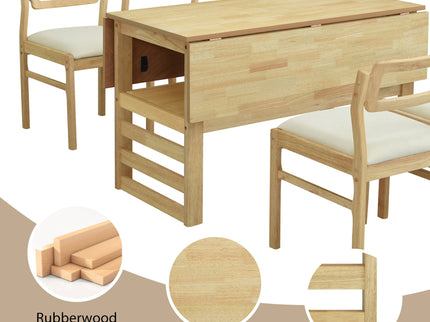 5 Piece Extendable Wood Square Dining Table Set With 2 Drop Leaves