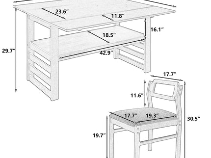 5 Piece Extendable Wood Square Dining Table Set With 2 Drop Leaves