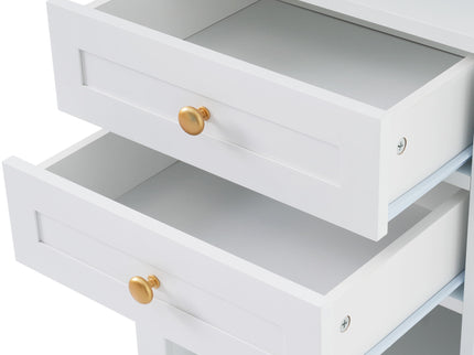 Tall Bathroom Storage Cabinet With Glass Doors, Free-Standing, Two Drawers, And Adjustable Shelves, Board, Painted Perfect For Displaying Your Favorite Items